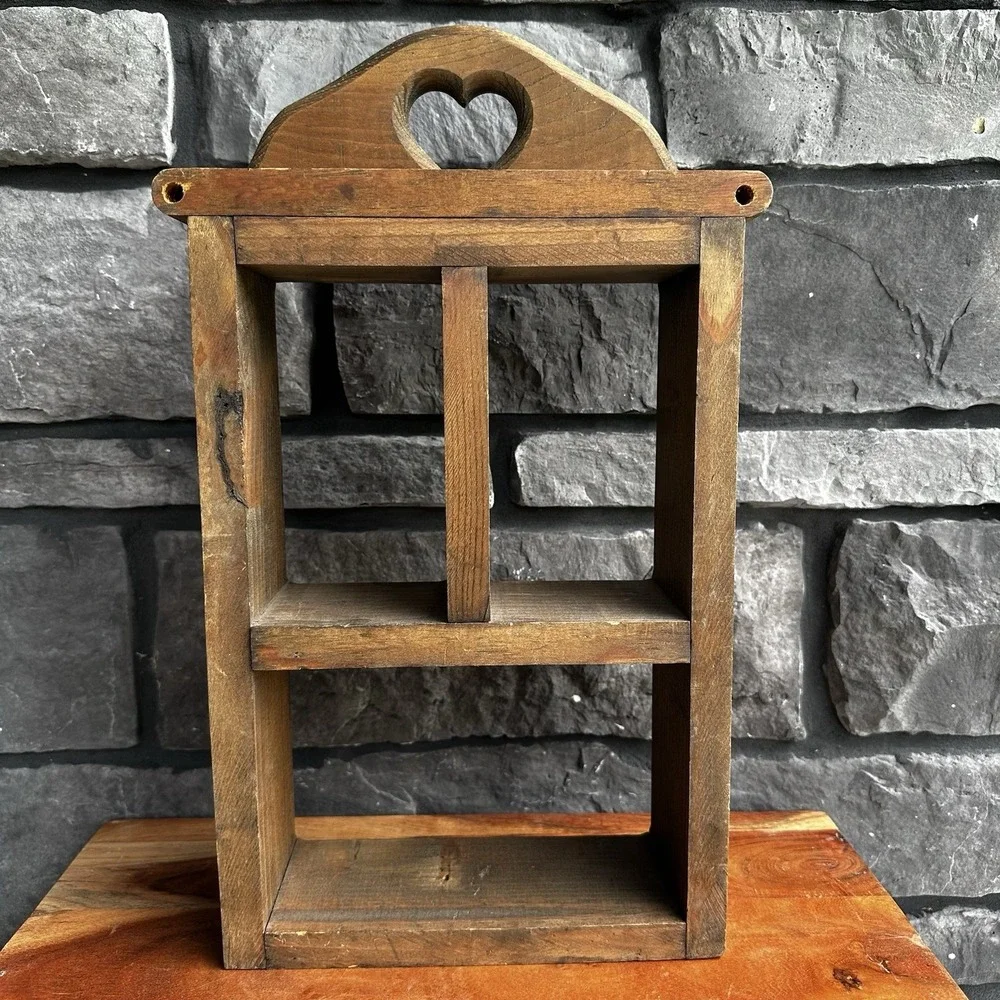 Vintage Wooden Heart Cutout Trinket Cubby Display Shelf Cottagecore Grandma Farm